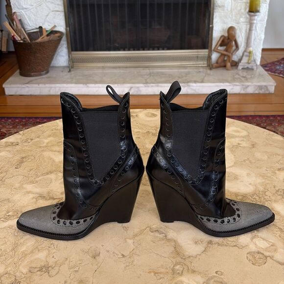 Alexander Wang Leather Wingtip Cowboy Wedge Booties - Picture 7 of 15